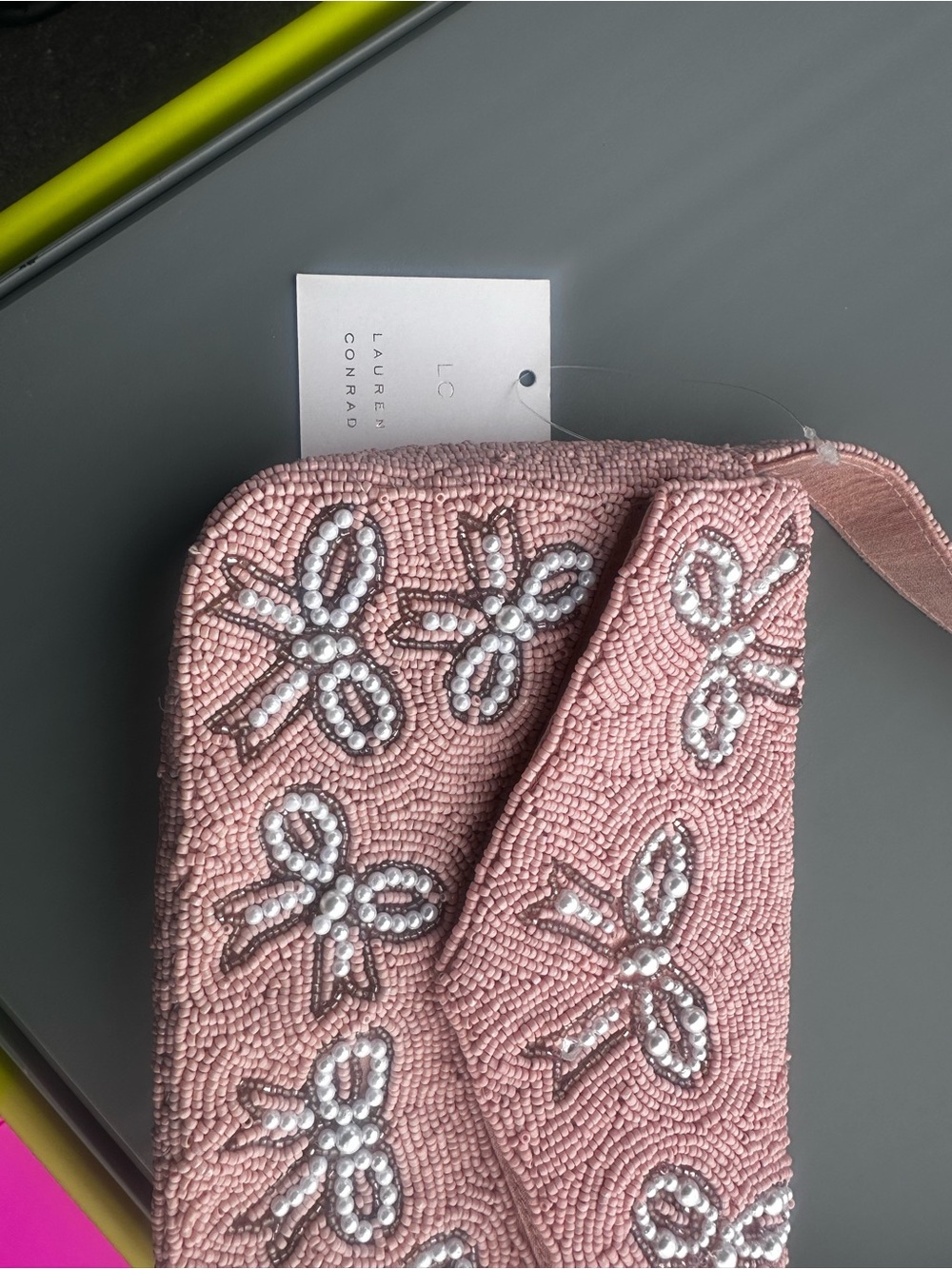 LC Lauren Conrad Pink Beaded Bow Shoulder Bag - Picture 5 of 5